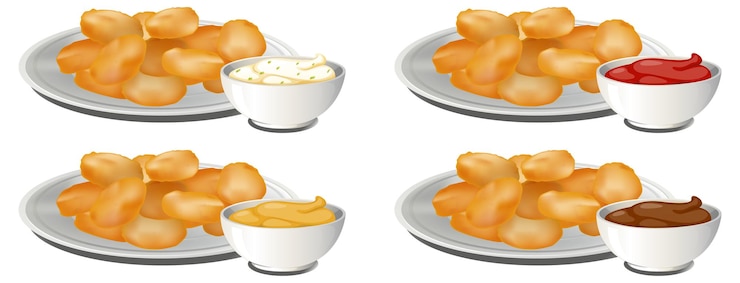 Vector Gratis variety of dipping sauces with nuggets