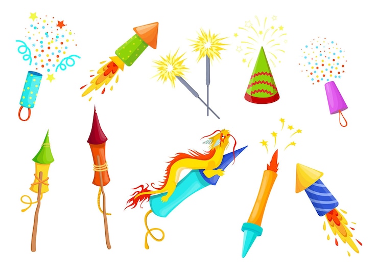 Vector Gratis various colorful firecrackers flat item set