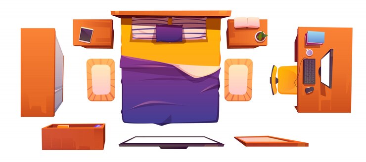 Vector Gratis vector bedroom interior set top view