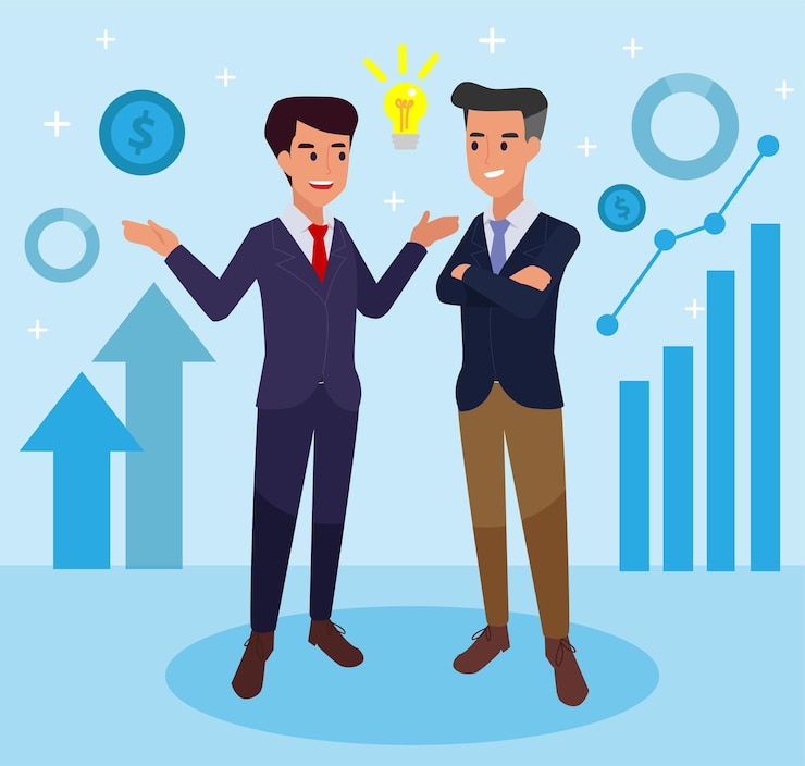 Vector Gratis vector illustration, flat style, businessmen discuss social network, news, vector, social networks, chat, dialogue, new projects
