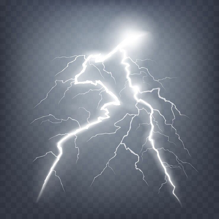 Vector Gratis vector illustration of a realistic style of bright glowing lightning isolated on a dark, natural light effect.