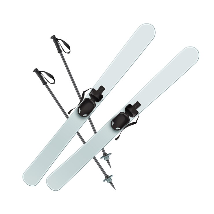 Vector Gratis vector light blue skis and black sticks top view isolated on white background