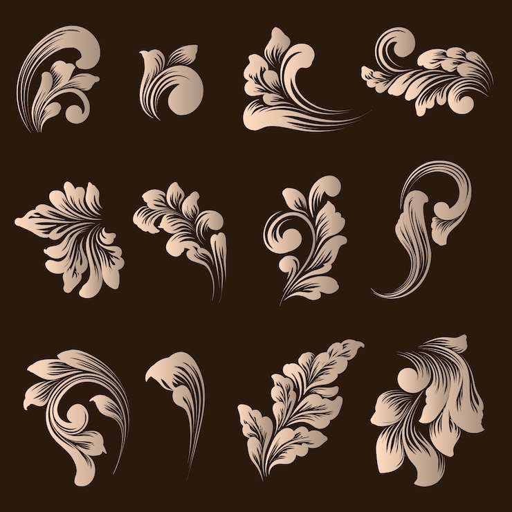 Vector Gratis vector set of damask ornamental elements.