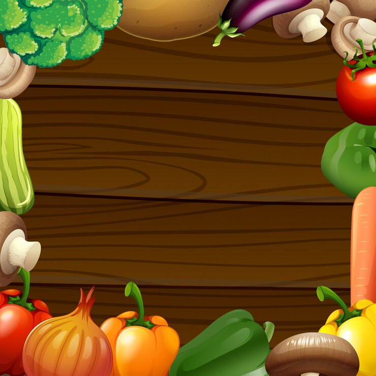 Vector Gratis vegetables border on wooden frame