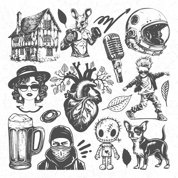 Vector Gratis vektor elemen tato doodle digambar tangan dengan gaya scribble yang keren