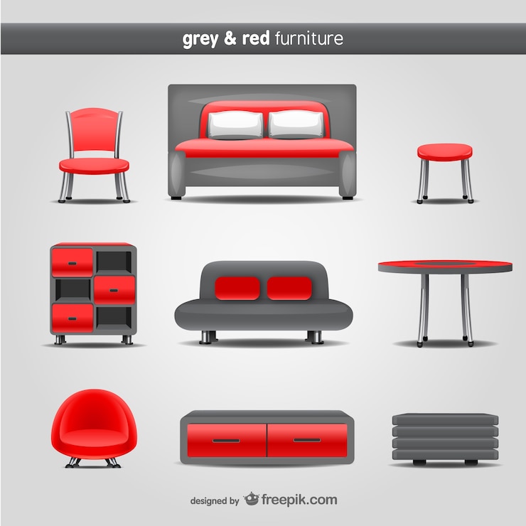 Vector Gratis vektor furnitur abu-abu dan merah