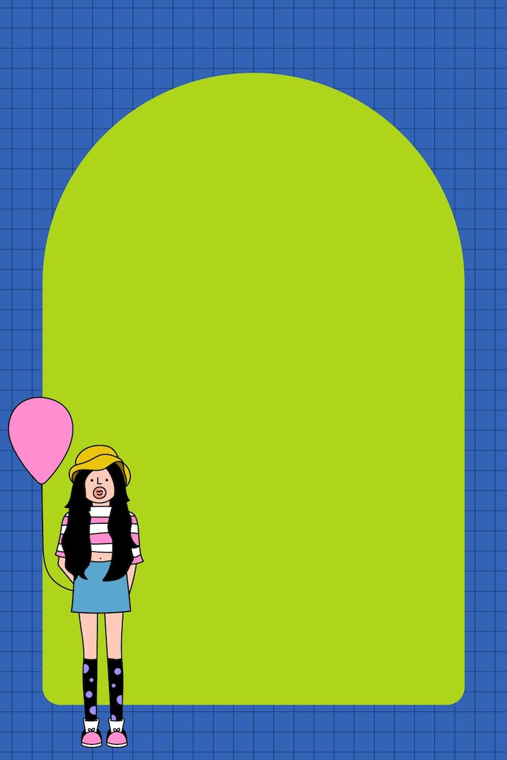 Vector Gratis vektor gadis meniup permen karet dan latar belakang balon merah muda