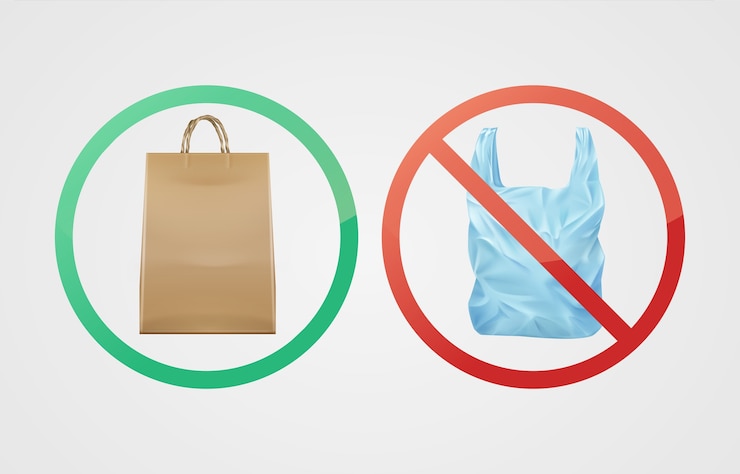 Vector Gratis vektor kantong kertas biodegradable ramah lingkungan terhadap plastik yang tidak dapat terurai