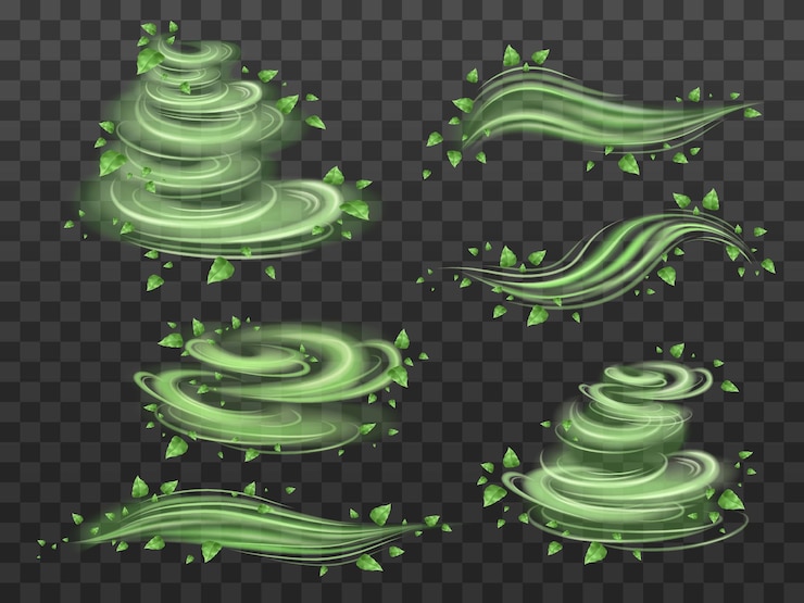 Vector Gratis vektor pusaran angin realistis dengan set warna neon hijau