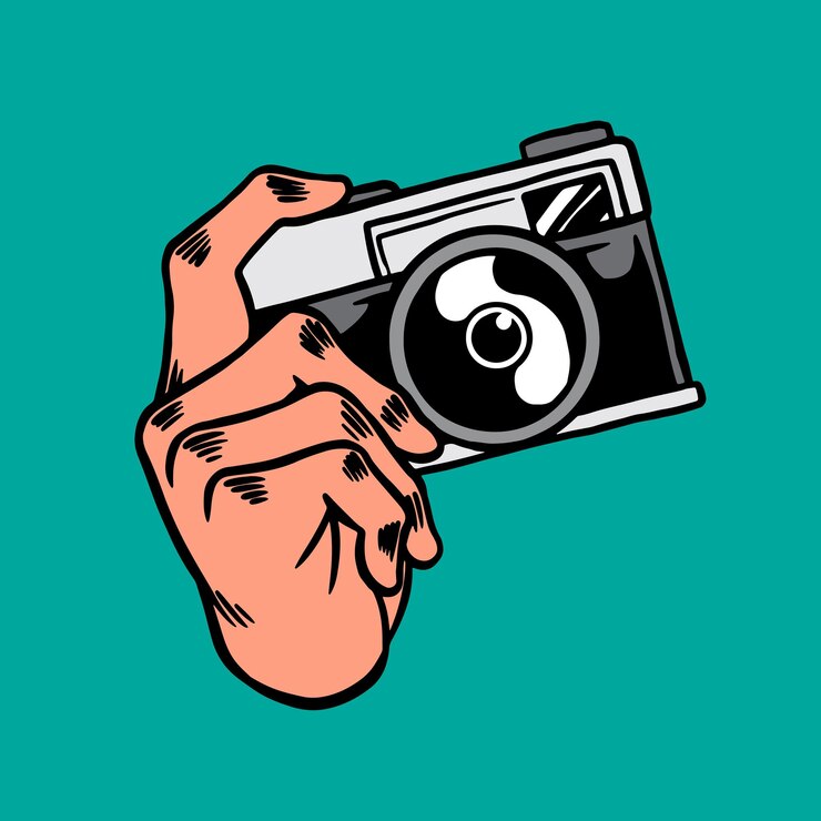 Vector Gratis vektor sumber daya desain lapisan stiker kamera analog pada latar belakang hijau teal