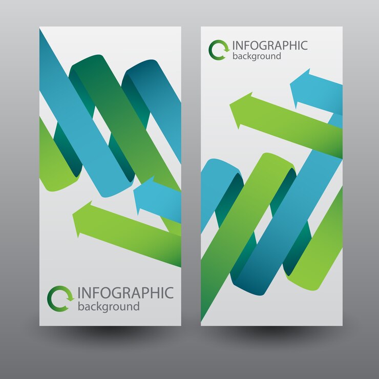 Vector Gratis vertical banners with green and blue curved ribbon arrows