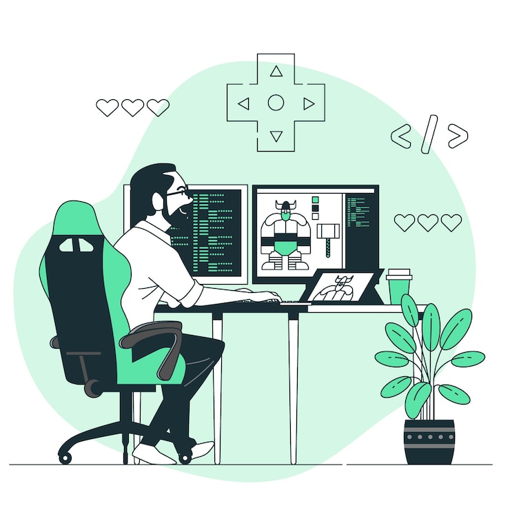 Vector Gratis video game developer concept illustration