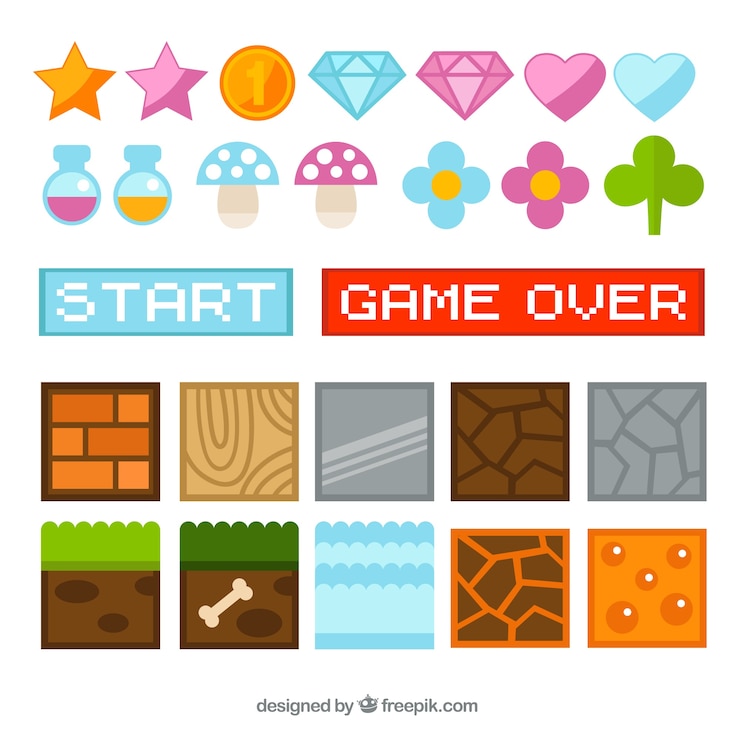 Vector Gratis videogame elements in flat design
