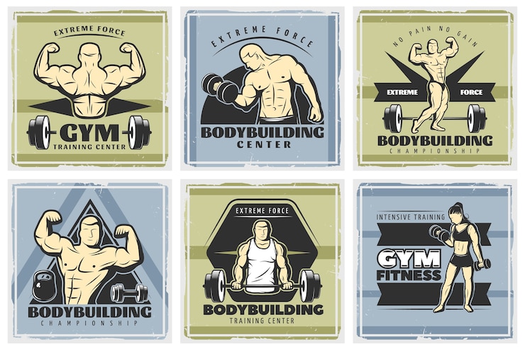Vector Gratis vintage body building illustrations set
