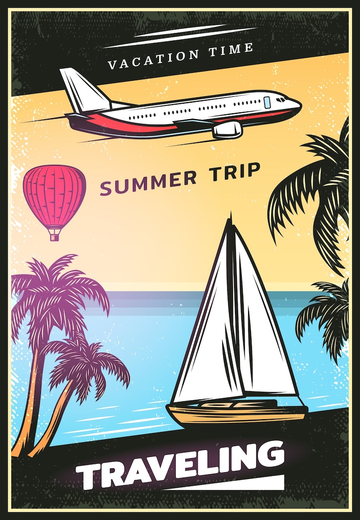 Vector Gratis vintage colored traveling poster