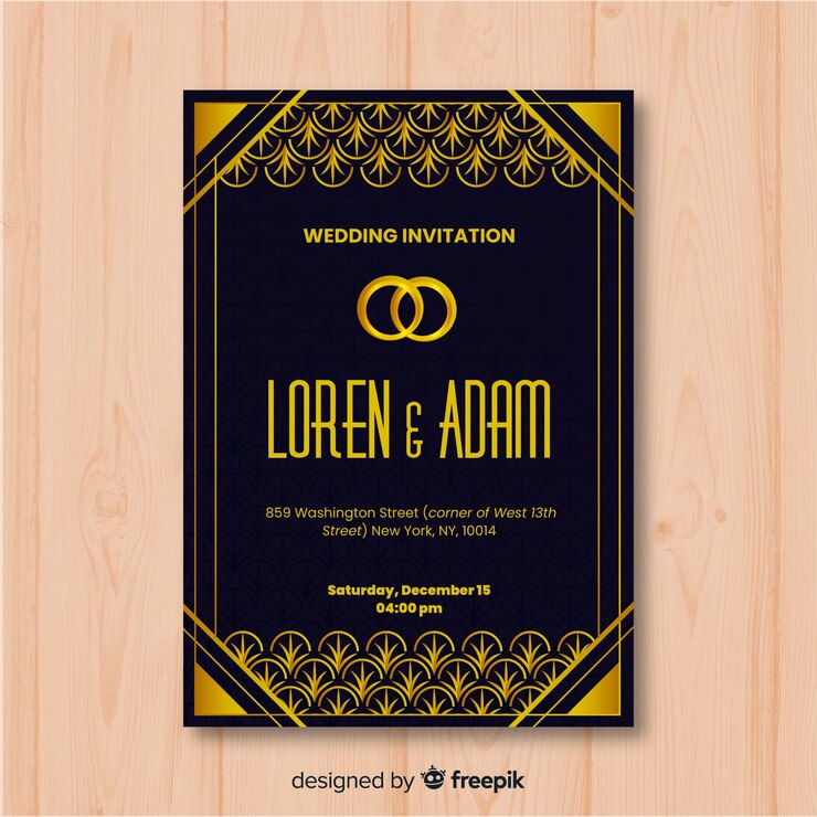 Vector Gratis vintage dark wedding invitation template in art deco style