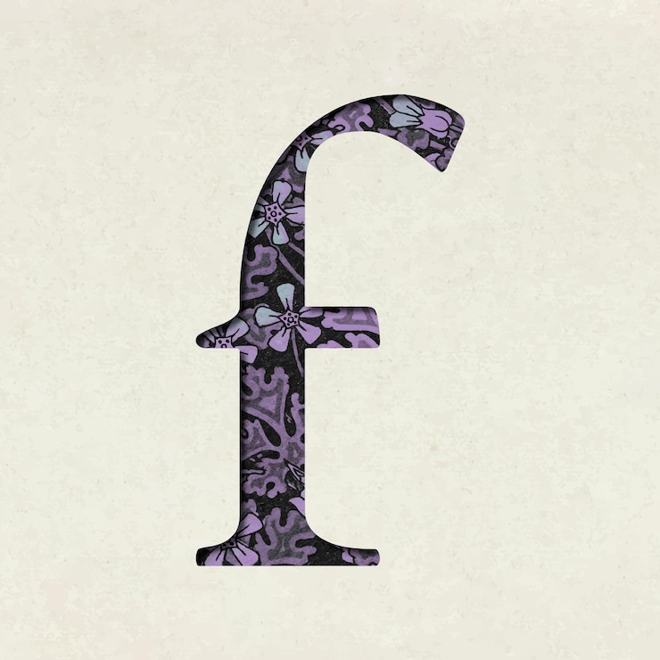 Vector Gratis vintage floral purple lowercase letter f  typography