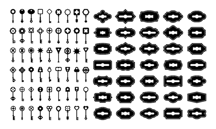 Vector Gratis vintage keys and keyholes sets