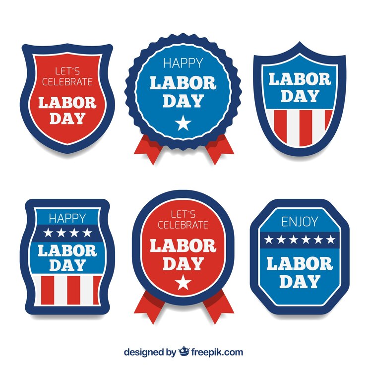 Vector Gratis vintage labor day badge collection with flat design