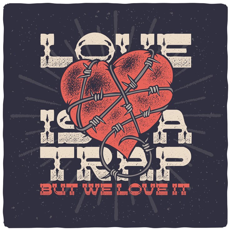 Vector Gratis vintage lettering poster with vector heart in barbed wires illustration