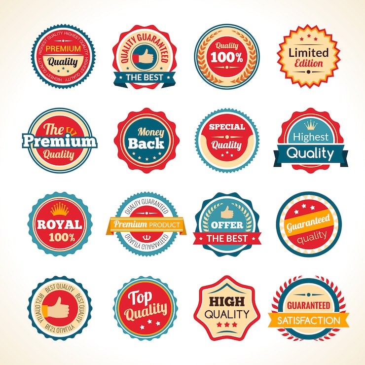 Vector Gratis vintage premium quality color badges