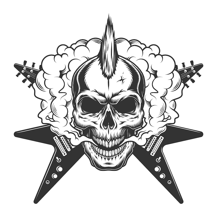 Vector Gratis vintage rock musician skull with mohawk