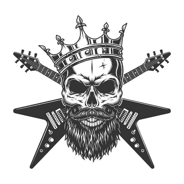 Vector Gratis vintage rock star skull in crown