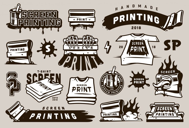 Vector Gratis vintage screen printing badges set