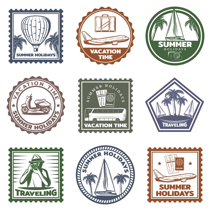 Vector Gratis vintage summer vacation stamps set