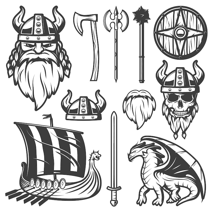 Vector Gratis vintage viking set