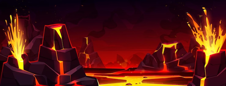 Vector Gratis volcano lava burst cartoon hell vector background