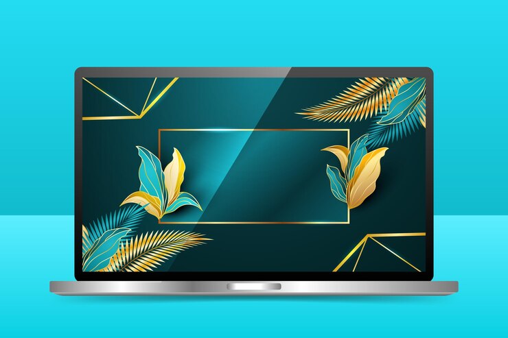 Vector Gratis wallpaper detail emas pada layar laptop
