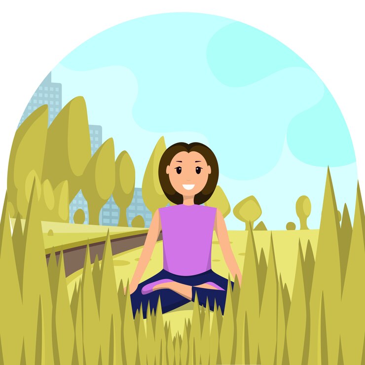 Vector Gratis wanita bahagia duduk dalam posisi lotus di taman kota