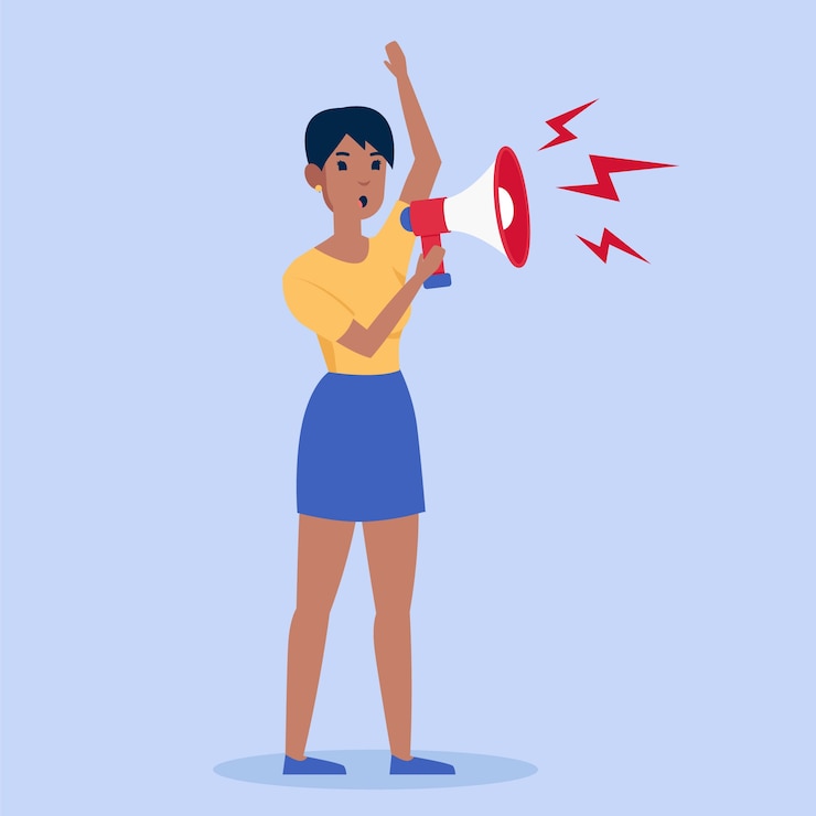 Vector Gratis wanita muda berteriak dengan megafon