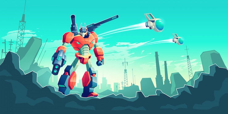Vector Gratis war with alien robots cartoon  concept