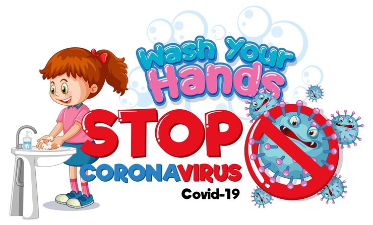 Vector Gratis wash your hands stop coronavirus banner with a girl washing hands on white background