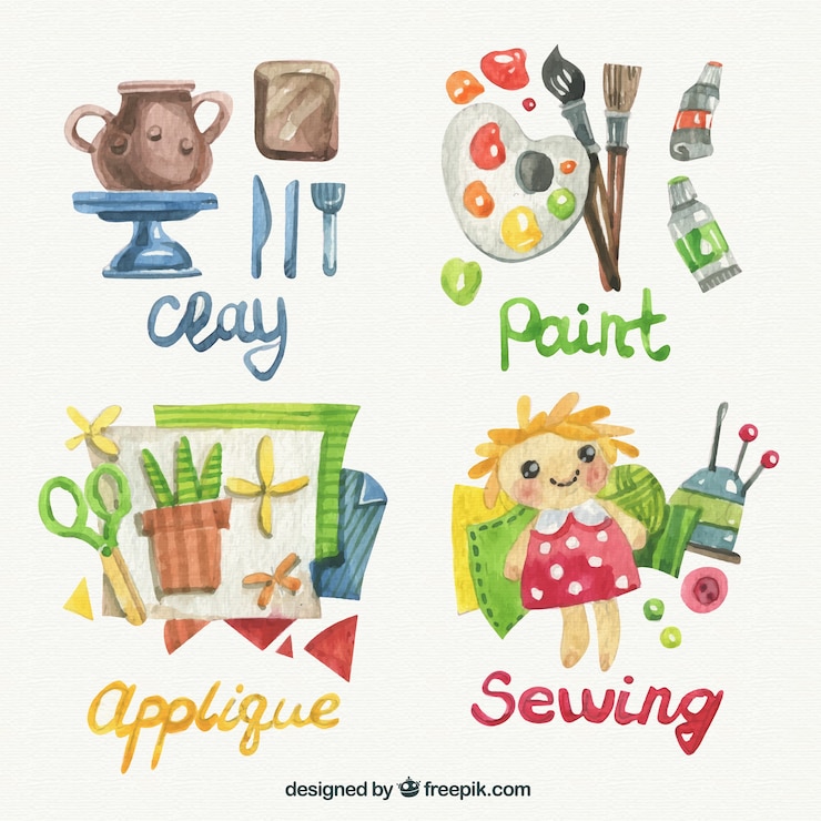 Vector Gratis watercolor crafts equiment 