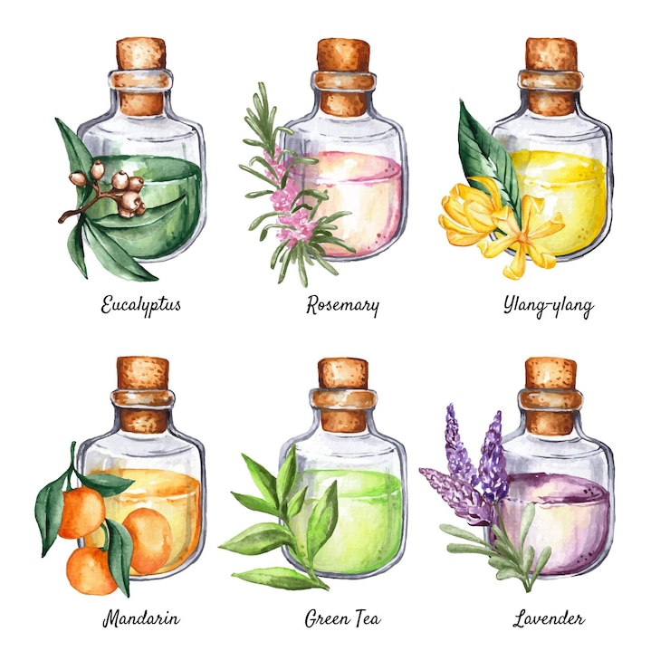 Vector Gratis watercolor essential oil bottle collection