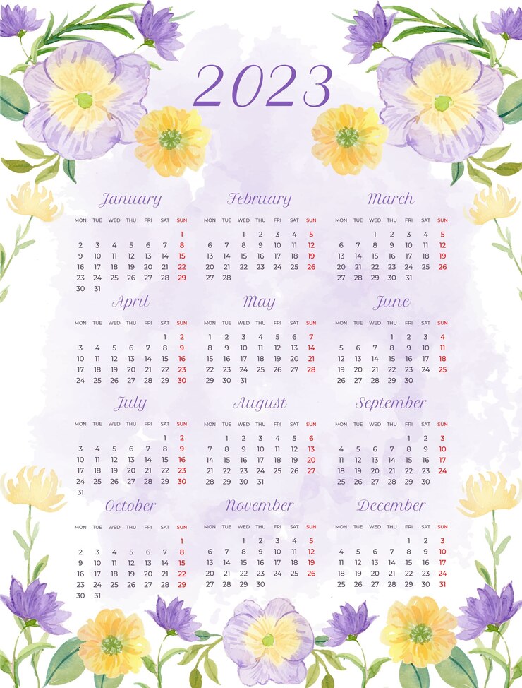 Vector Gratis watercolor floral calendar template