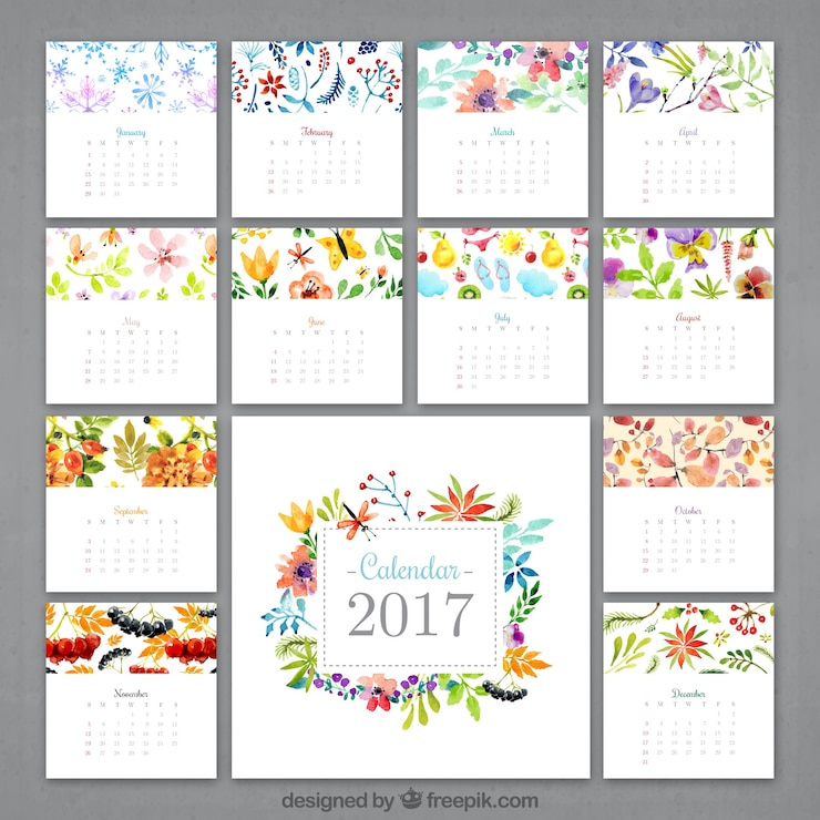 Vector Gratis  watercolor flowery calendar 2017