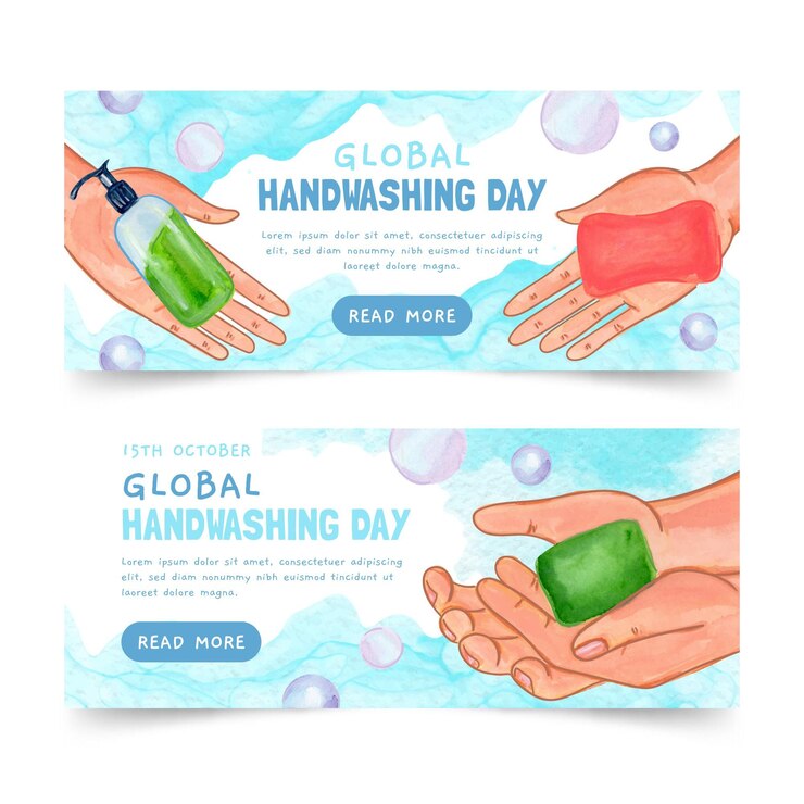Vector Gratis watercolor global handwashing day horizontal banners set