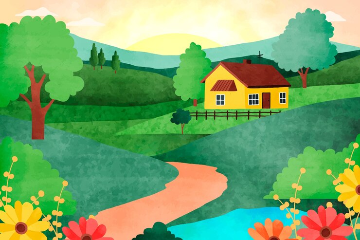 Vector Gratis watercolor rural landscape background