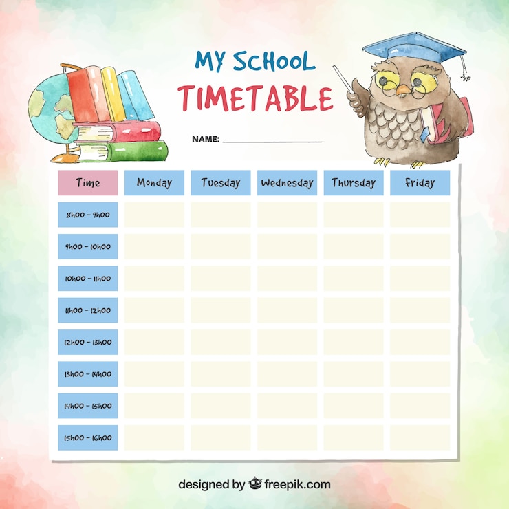 Vector Gratis watercolor school timetable template