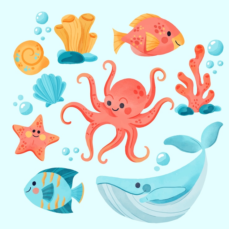 Vector Gratis watercolor sea animals collection