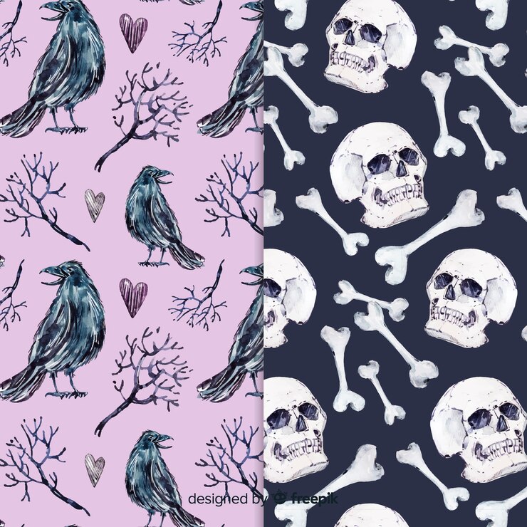 Vector Gratis watercolor style halloween pattern collection