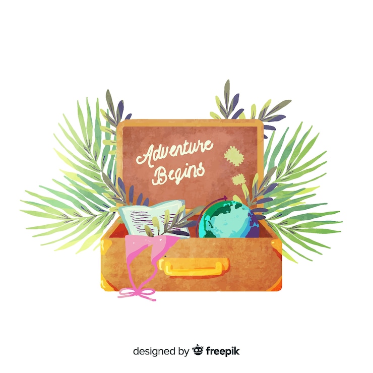 Vector Gratis watercolor travel background with a suitcase