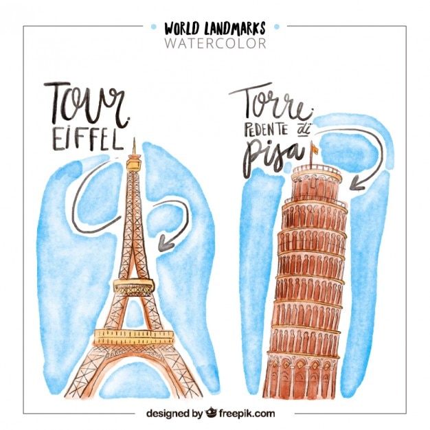 Vector Gratis watercolor world landmarks of france and italy
