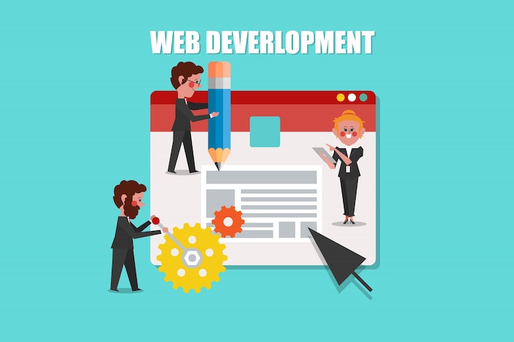 Vector Gratis web development, seo concept design cartoon character flat style