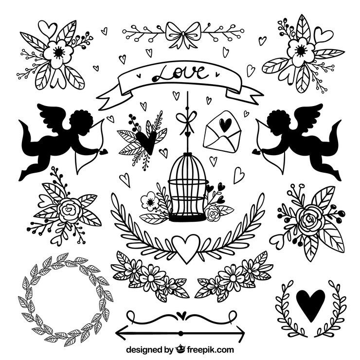 Vector Gratis wedding ornaments in hand drawn style 