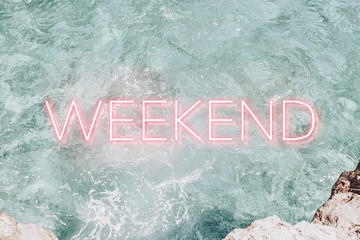 Vector Gratis weekend pink neon word vector typography